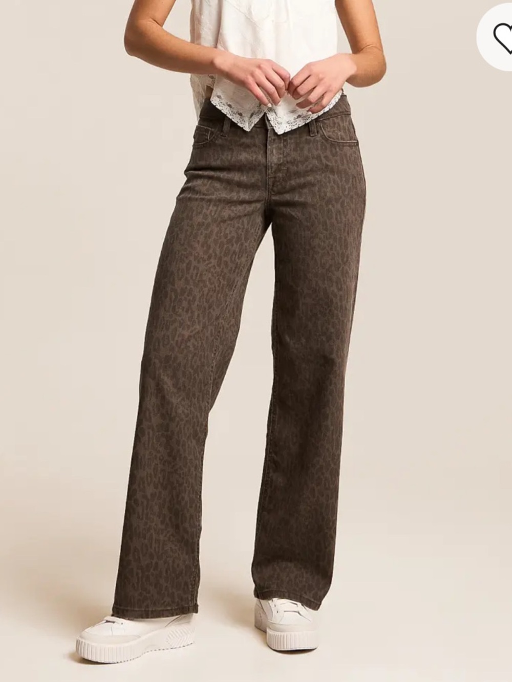 HIDDEN Logan Cheetah Dad Stretch Jean Wide-Leg Brown Leopard Print Jeans
